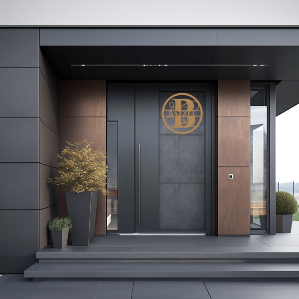 Corten-Rund Monogramm + Name